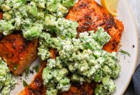 Baked Salmon with Creamy Avocado and Feta Crumble