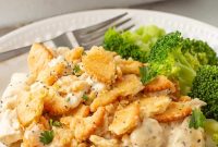 Creamy Poppy Seed Chicken Casserole Topped with Ritz Crackers