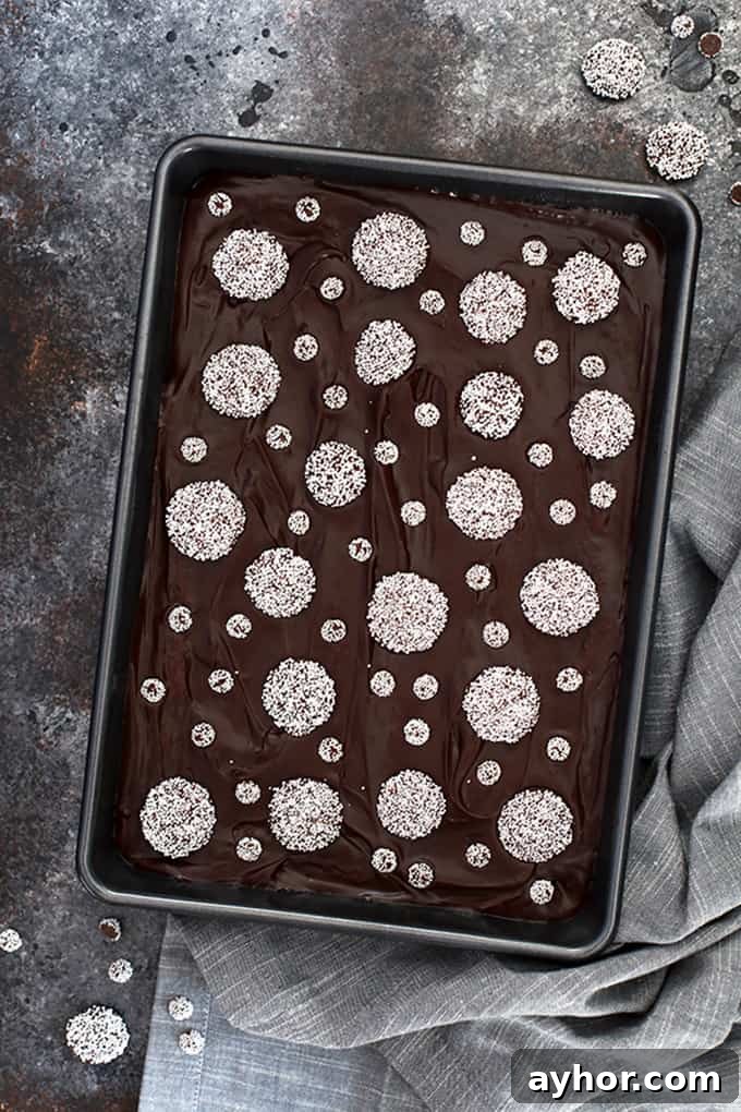These Sno-Cap Chocolate Ganache Brownies are decadence at it's finest, my friends.  A fudgy brownie base is studded with Sno-Cap nonpareil candies before being flooded with thick layer of chocolate ganache and adorned with additional candy.