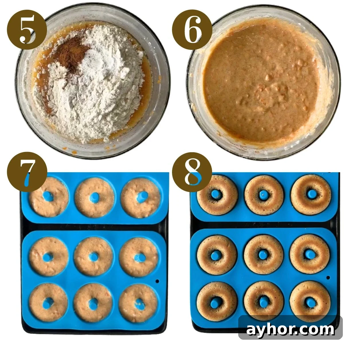 Moist Baked Carrot Cake Donuts with Cream Cheese Glaze 5 Steps to make carrot cake donuts.