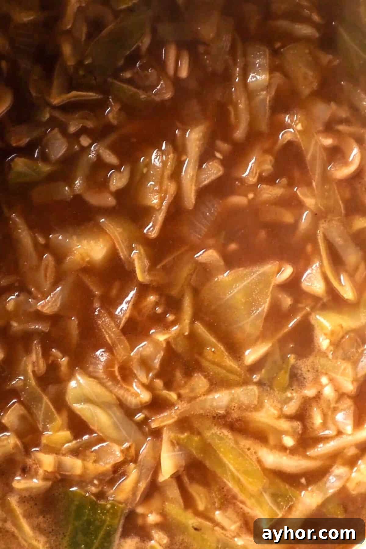 simmered cabbage and onions in broth