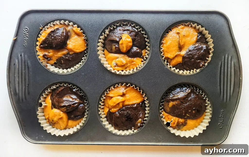 add the muffin batters into the pan