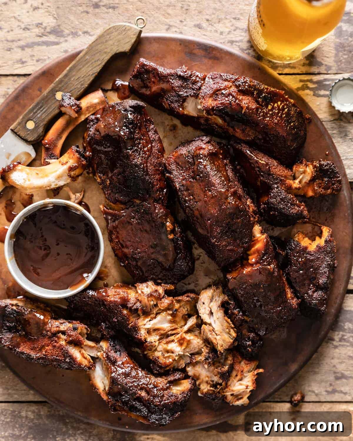 Overhead image of Dr. Pepper crock pot ribs. 
