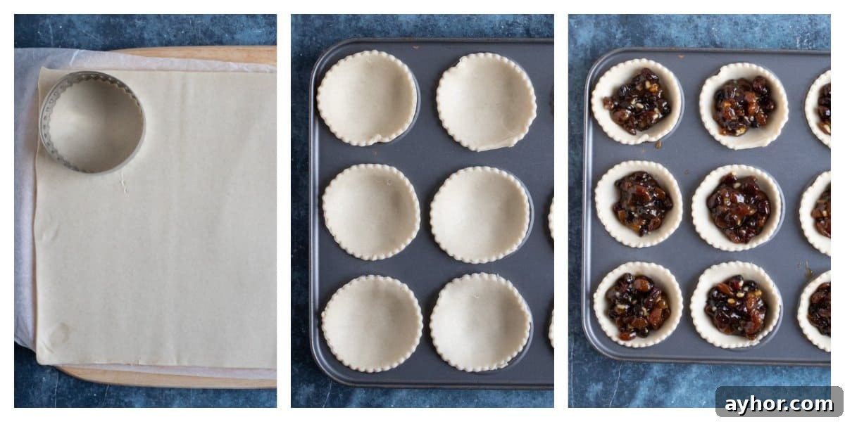 Crumble-Topped Mince Pies Recipe for Festive Holidays 5 Filling pastry cases with mincemeat.