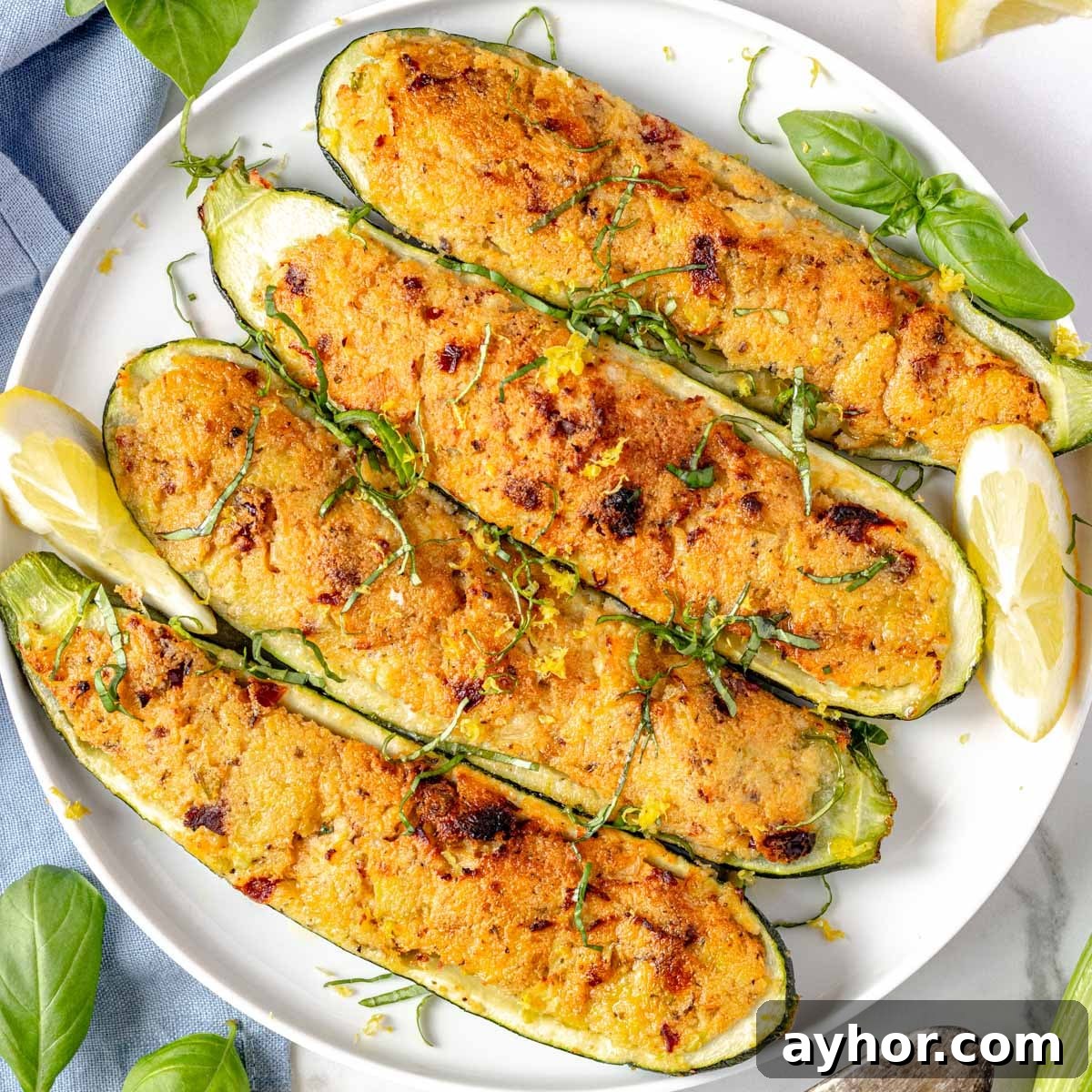 Stuffed zucchini with ricotta.