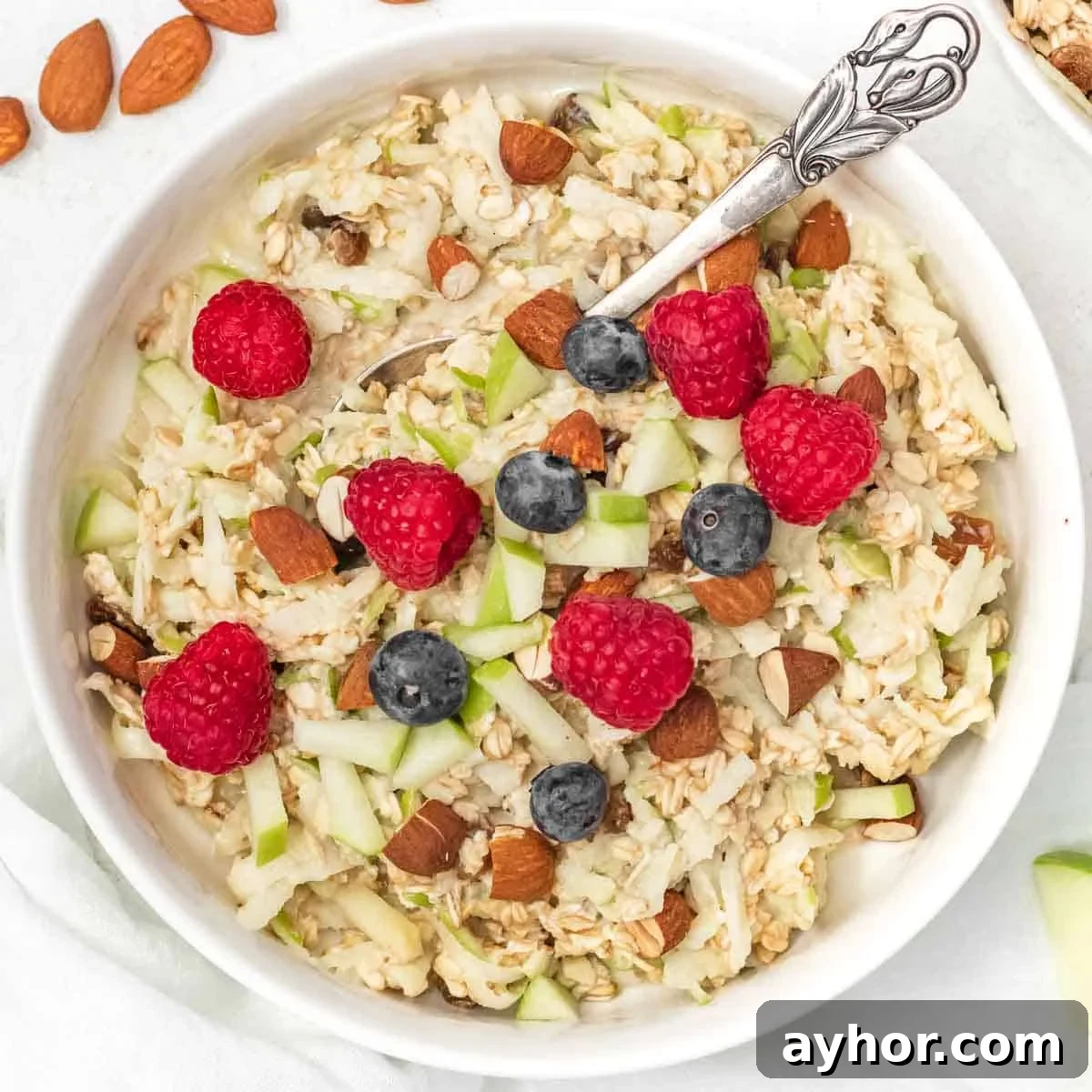 Bircher muesli with raspberries and blueberries