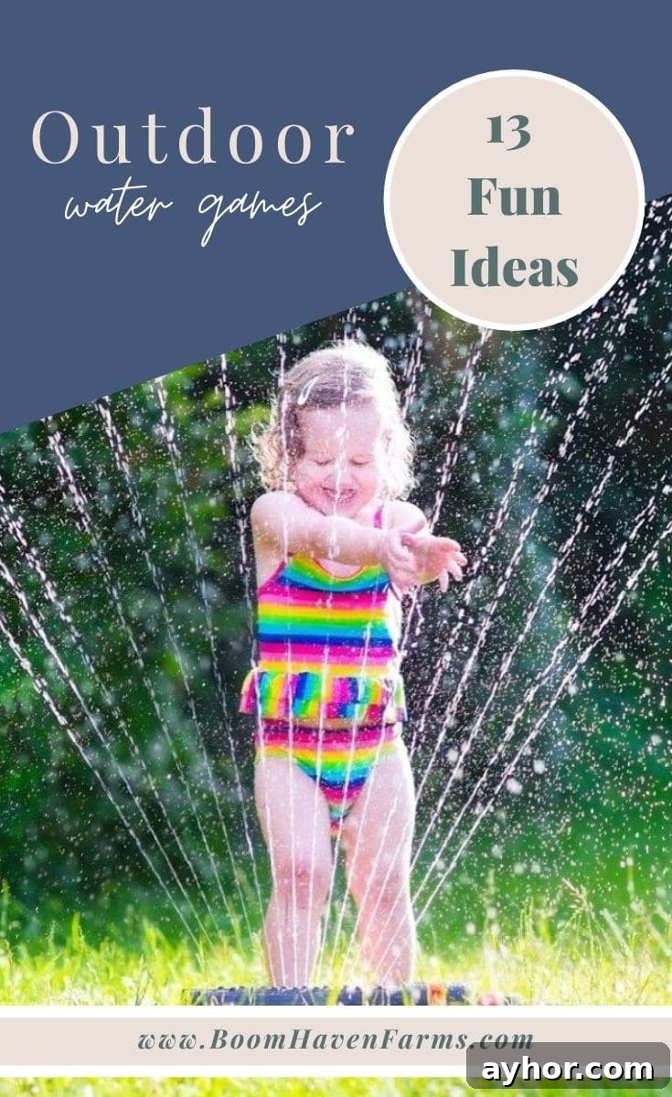 13 Splashy Outdoor Water Games Kids Will Love 2 girl playing in a sprinkler in an outdoor water games for kids collage