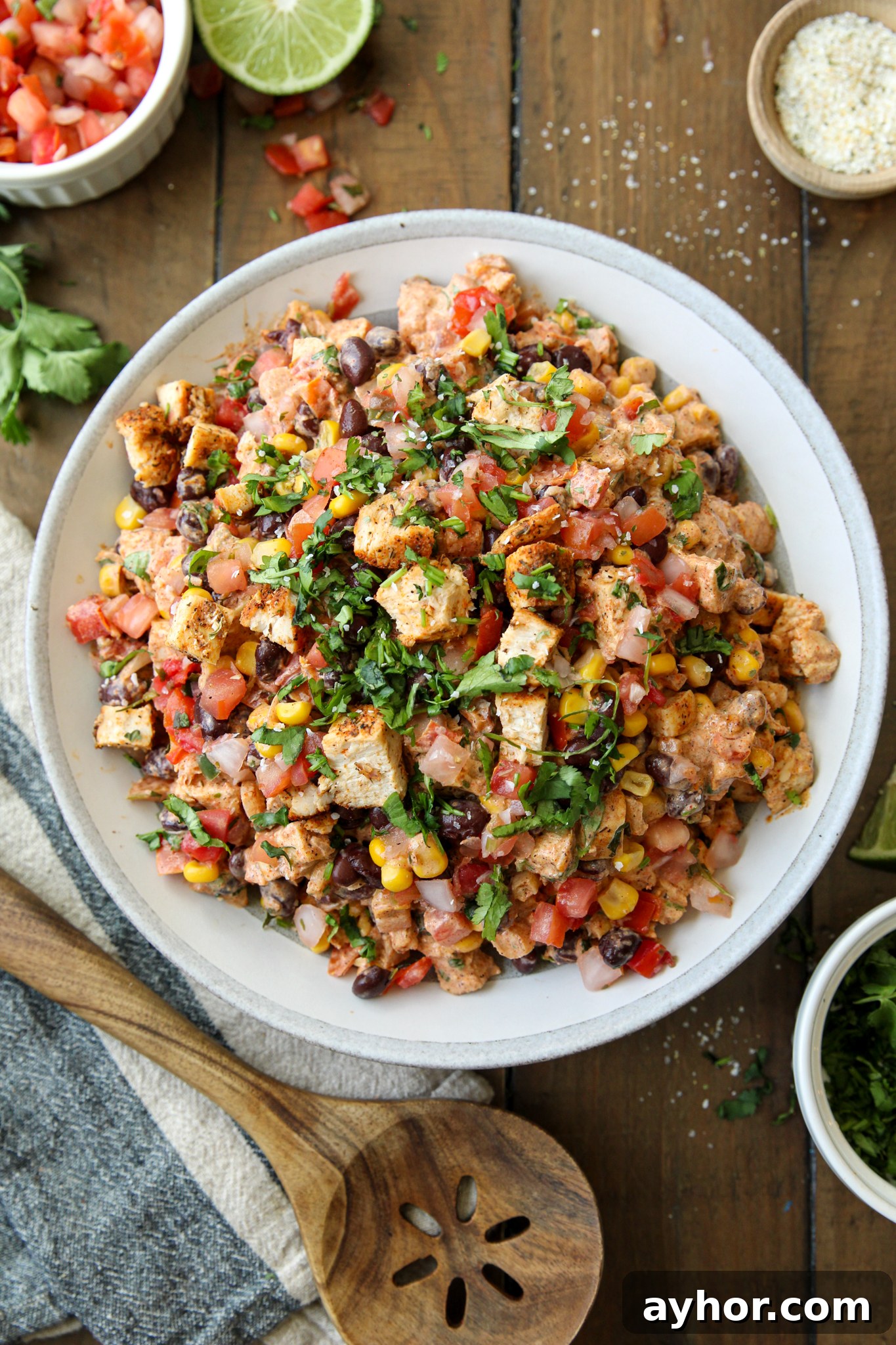 Southwest Chicken Salad (Dairy-Free Recipe with Zesty Lime) 5 Dairy-free Southwest Chicken Salad - An EASY cold lunch full of flavor and quick to make. Gluten-free, dairy-free, nut-free, with egg-free option. High protein with 28 grams of protein per serving!