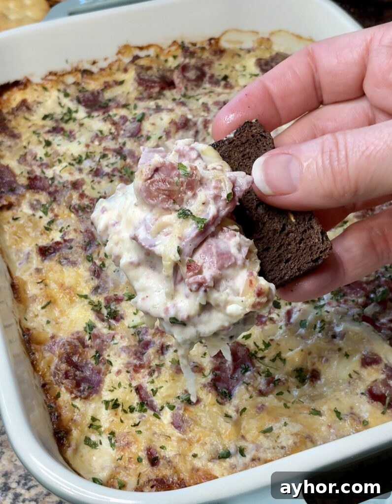 Creamy Baked Reuben Dip with Corned Beef and Sauerkraut 3 Baked Reuben Dip