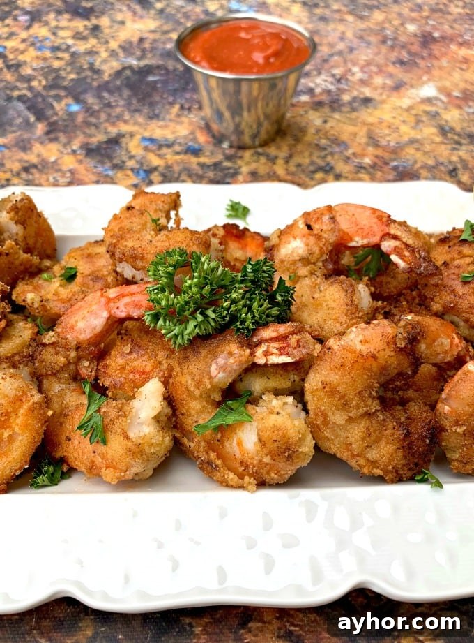keto low carb breaded shrimp on a white plate