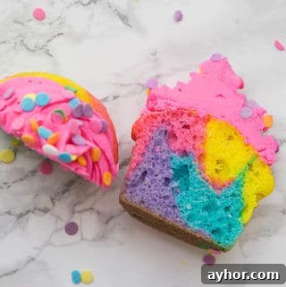 rainbow cupcake cut in half