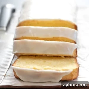Glazed Gluten-Free Lemon Pound Cake Recipe 6 gluten free lemon pound cake with white icing and 3 slices