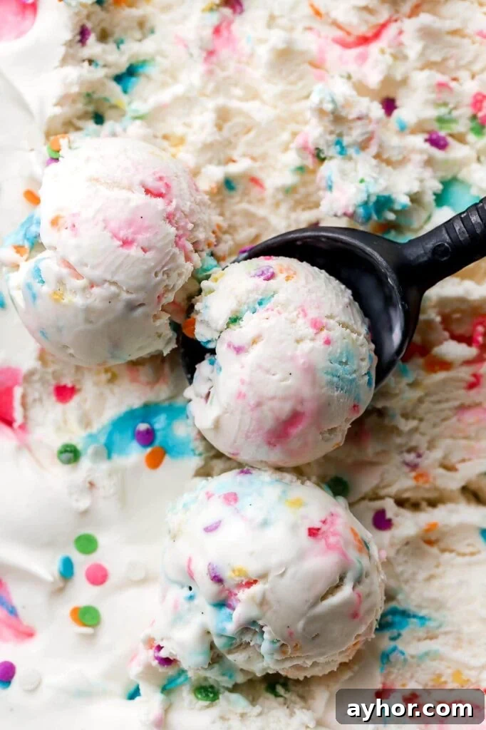 Cookie Monster Ice Cream Recipe: Fun Blue Cookie Dough Treat 12 no churn cotton candy ice cream with sprinkles and a scooper