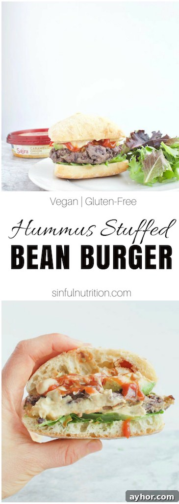 Hummus-Stuffed Black Bean Burgers with Lemon Tahini Sauce 6 Pin Hummus Stuffed Burger