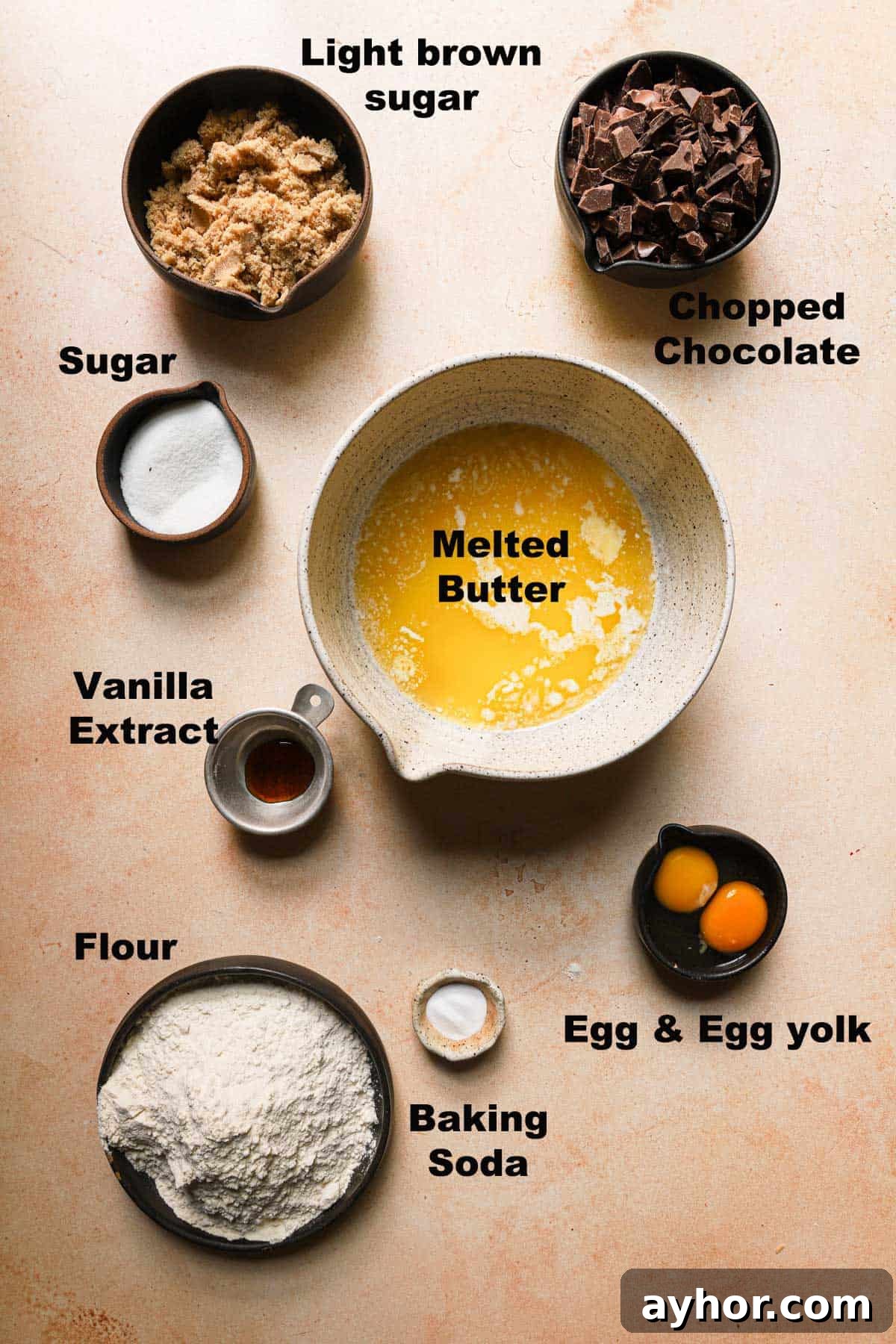 Ingredients to make chocolate chip cookies