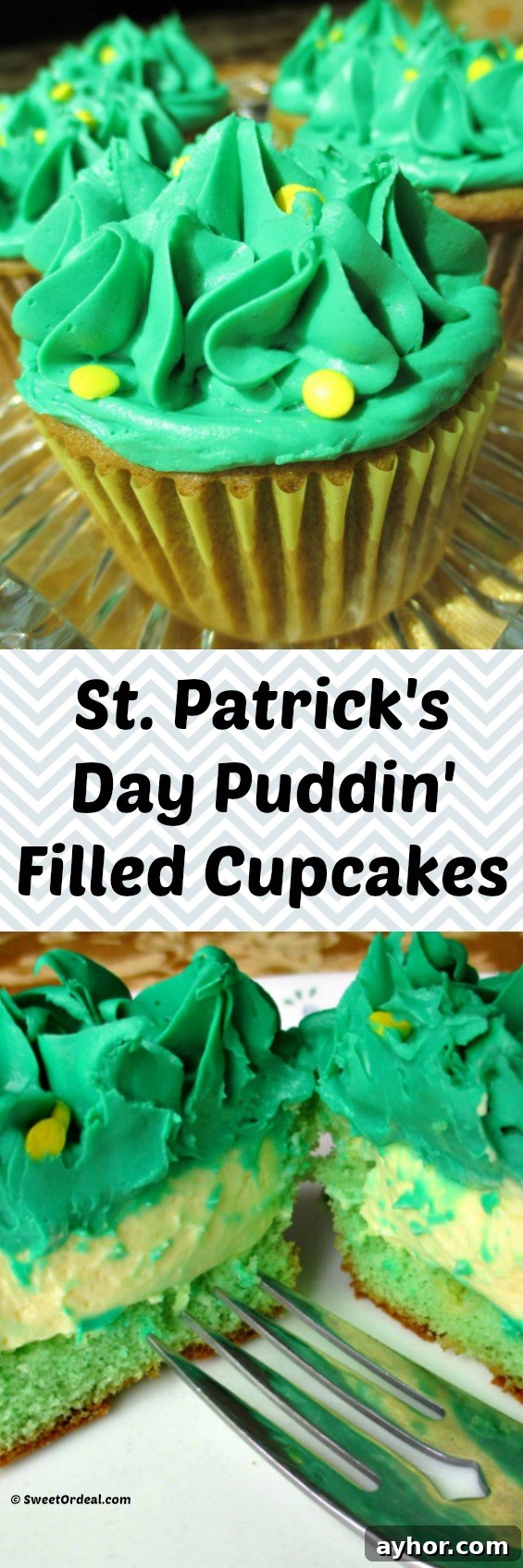 St. Patrick's Day Puddin' Filled Cupcakes