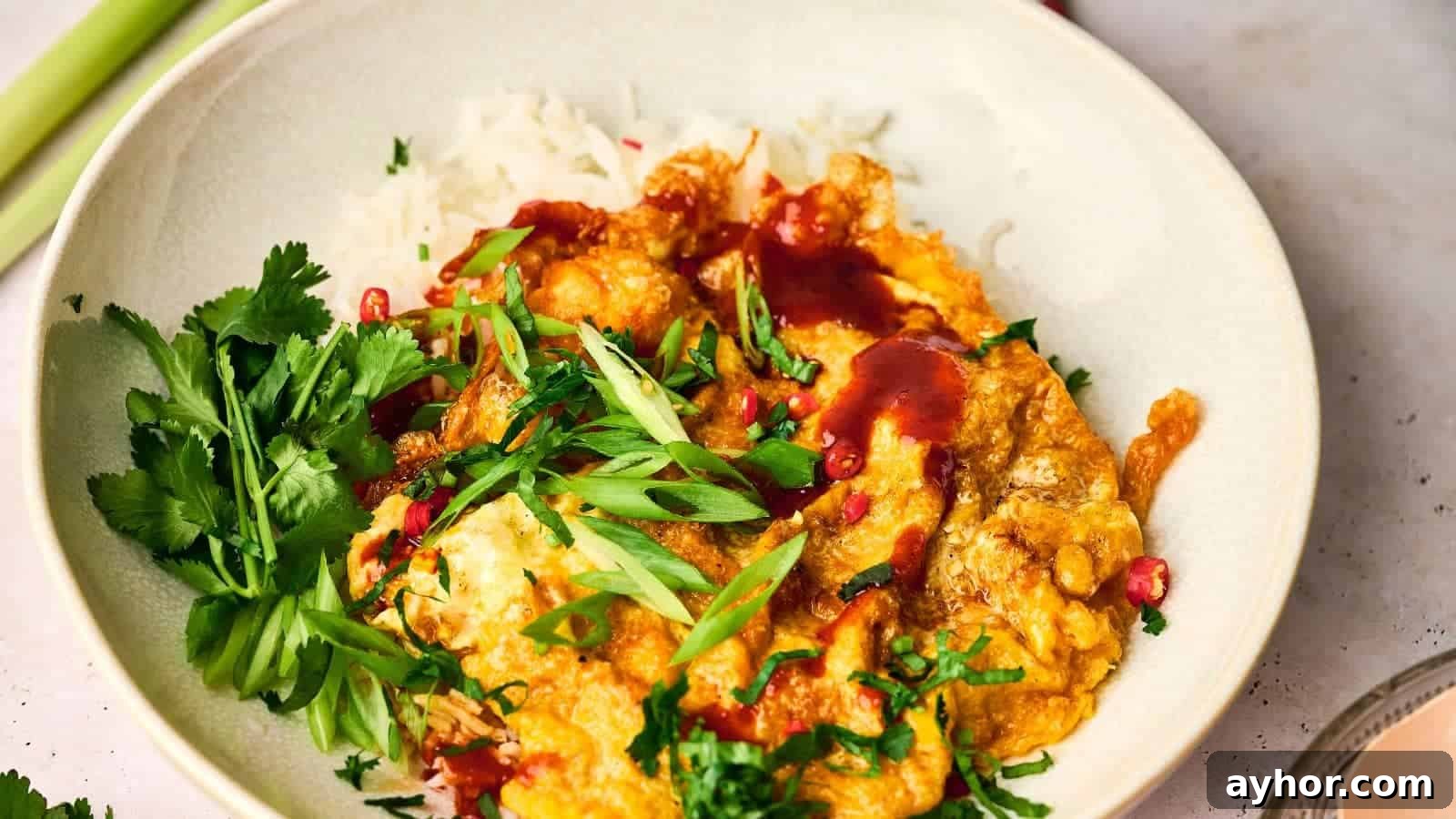 29 Breakfast Recipes to Make Your Mornings Feel Romantic 20 A Thai omelet with jasmine rice in a bowl.
