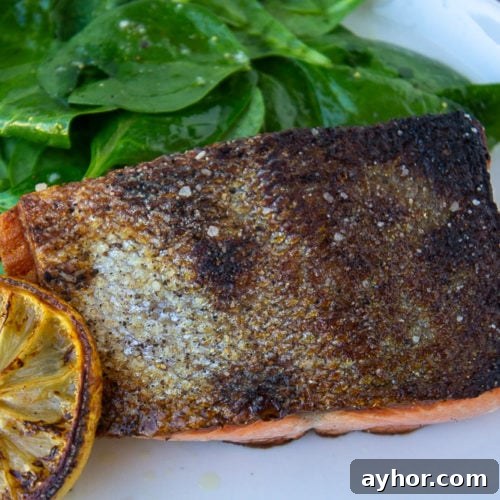 Pan-Seared Salmon in a Cast-Iron Skillet: Crispy Skin, Tender Flesh 6 cooked cast iron salmon