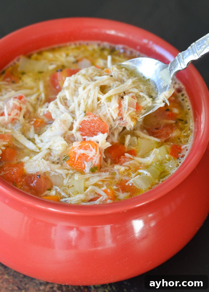 Creamy Low-Carb Keto Chicken Soup Recipe 4 This Easy Keto Chicken Soup is packed with shredded chicken, and tons of vegetables swimming in a flavorful broth! At about 8 net carbs this is the ultimate low carb comfort food!