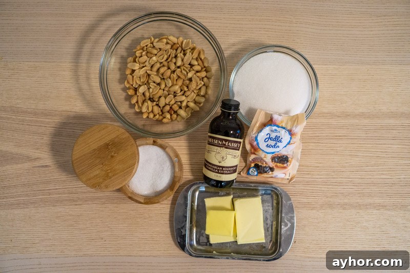 Ingredients for this peanut brittle recipe