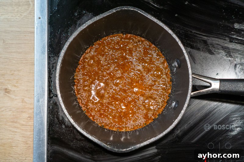 The mixture turns amber very quickly!