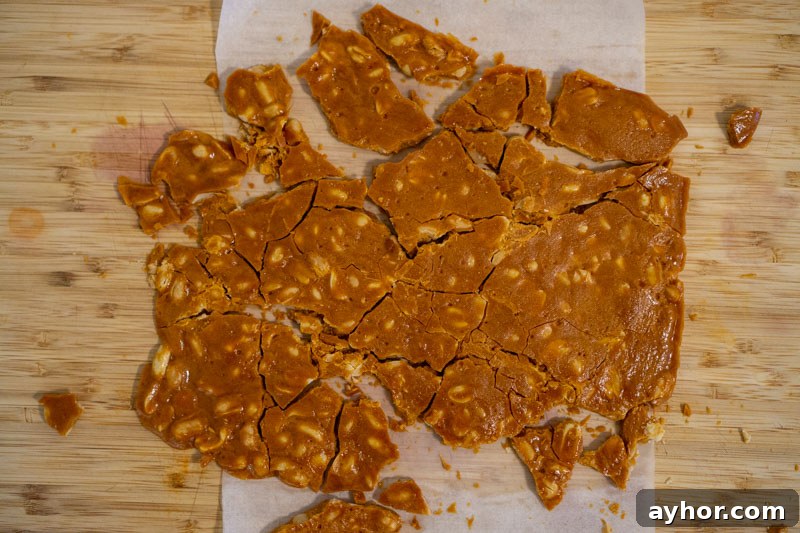 Smashing the peanut brittle into pieces