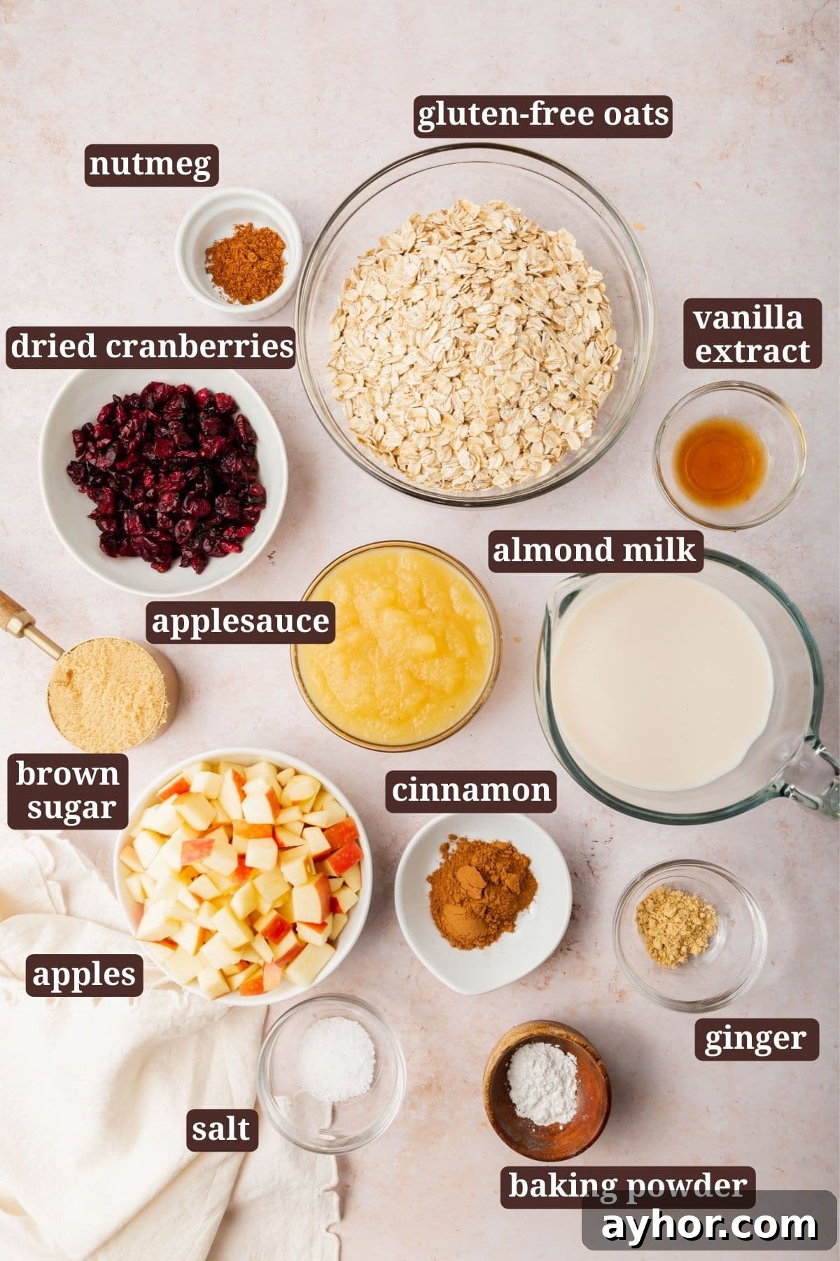Ingredients for making gluten-free vegan apple baked oatmeal.