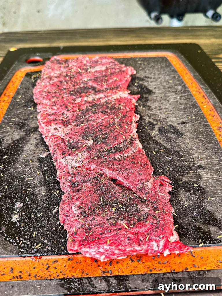 flank steak on a cutting board