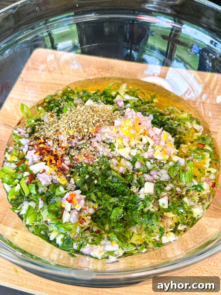 ingredients for thee chimichurri in a bowl