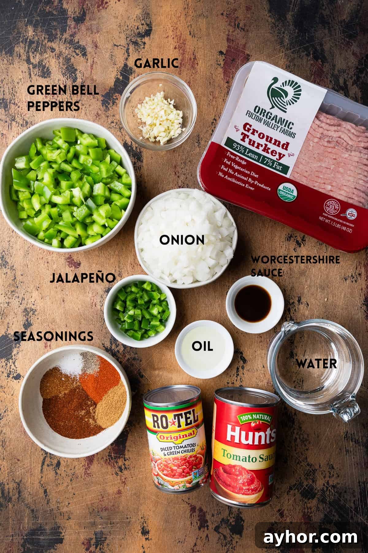 Ingredient to make ground turkey chili in a crockpot.