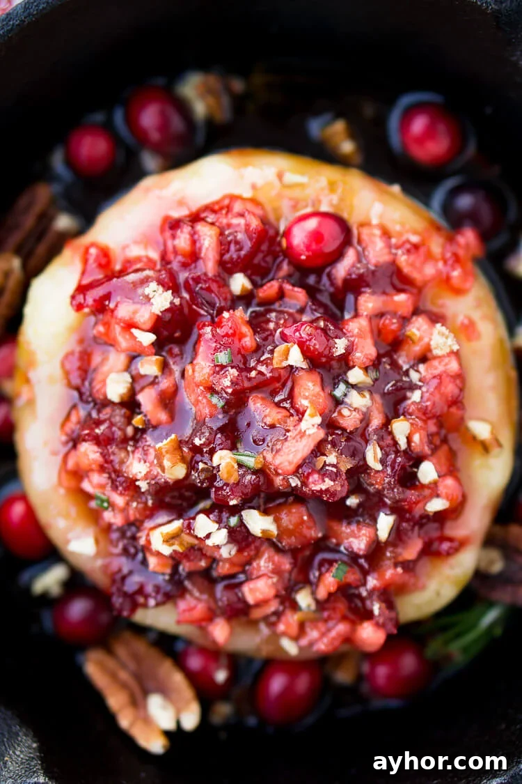 Apple Cranberry Baked Brie is a delicious cheese appetizer loaded with brown sugar, maple syrup, pecans, and an apple cranberry compote.