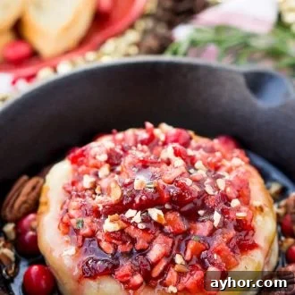Apple Cranberry Baked Brie is a delicious cheese appetizer loaded with brown sugar, maple syrup, pecans, and an apple cranberry compote.
