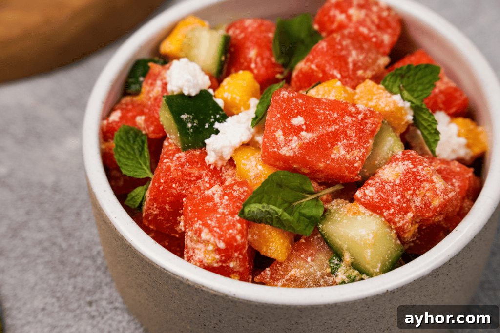 Refreshing Watermelon and Feta Salad with Mint and Lime 11 bowl of salad