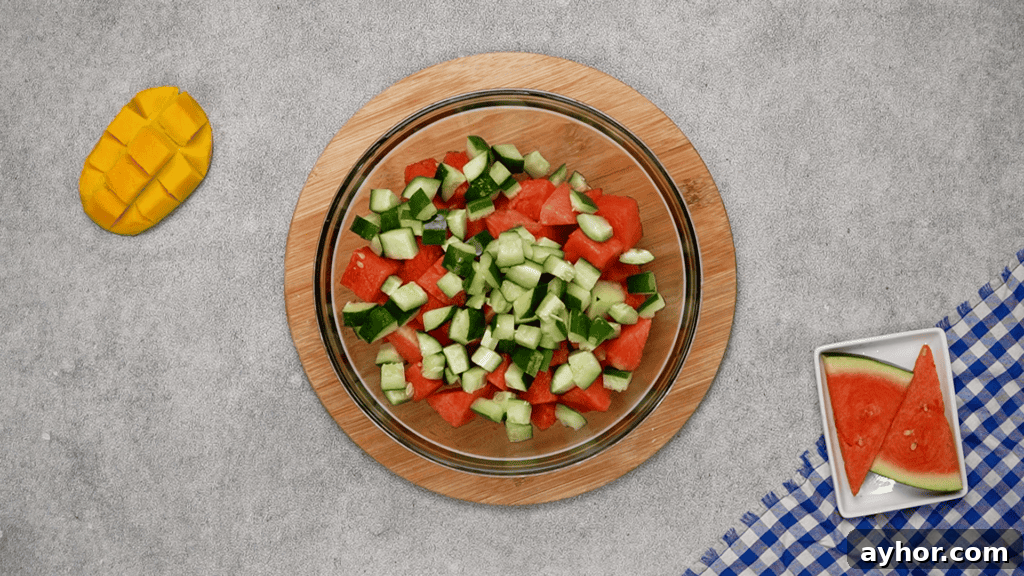 Refreshing Watermelon and Feta Salad with Mint and Lime 6 cucumber and watermelon cubed