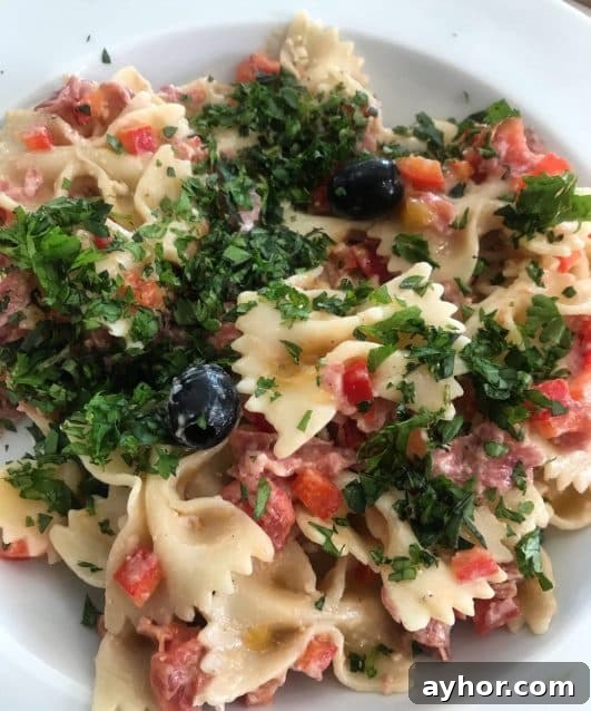 Pasta Salad with Salami, Roquefort & Black Olives