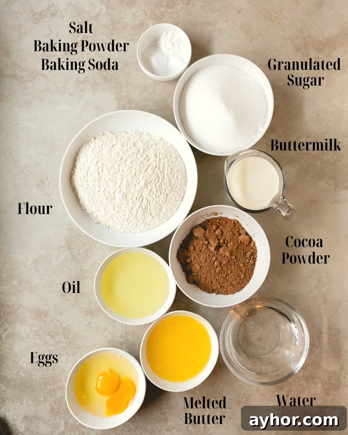 Chocolate Buttermilk Cake: Dry Ingredients and Wet Ingredients