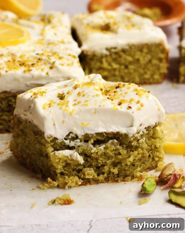 Zesty Lemon Pistachio Cake Recipe with Toasted Nuts 8 slice of lemon pistachio cake