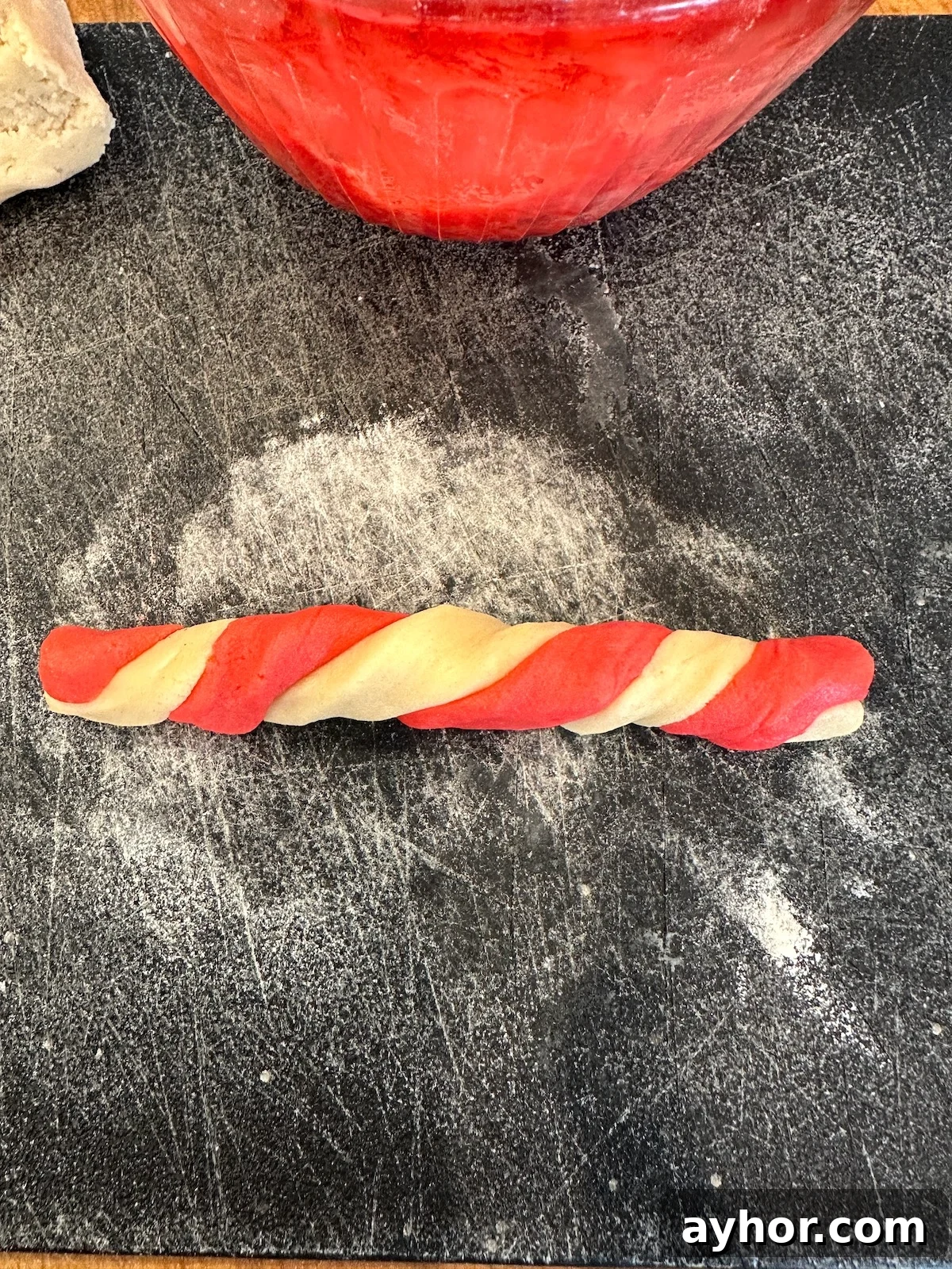 Candy cane cookie dough twisted.
