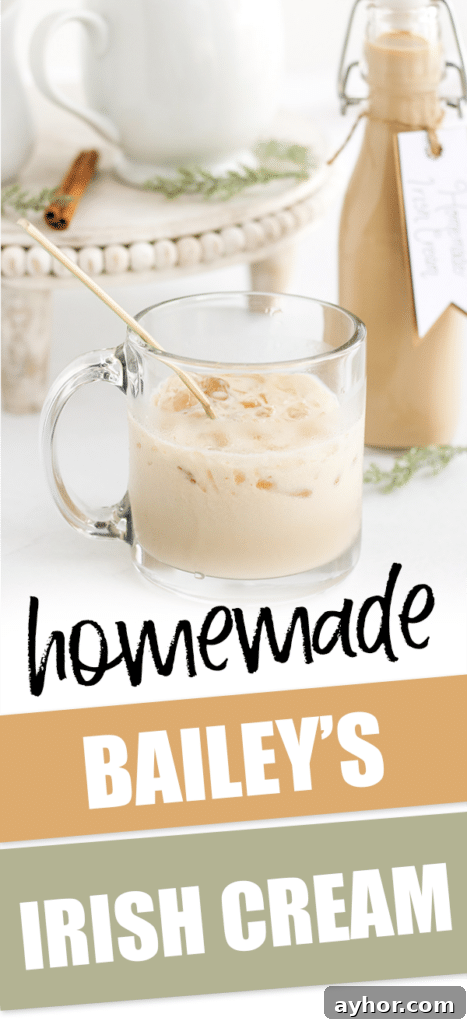 How to Make Classic Homemade Baileys Irish Cream at Home 7 homemade bailey's irish cream in small glass with text that reads homemade bailey's irish cream