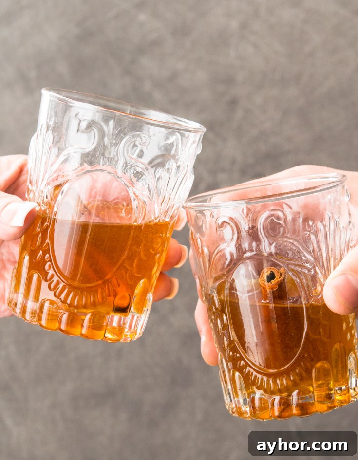 Spice up the holidays with apple pie moonshine, the fiery beverage of outlaws domesticated by a touch of grandma’s apple pie. A unique gift for adult pals. #moonshine #applepiemoonshine Two people toasting with glasses of Apple Pie Moonshine
