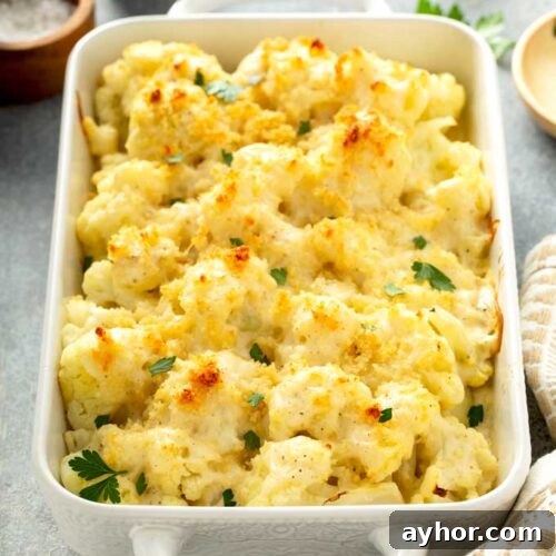 Creamy Cauliflower Gratin with Golden Cheese Crust 11 Creamy cheesy cauliflower casserole.