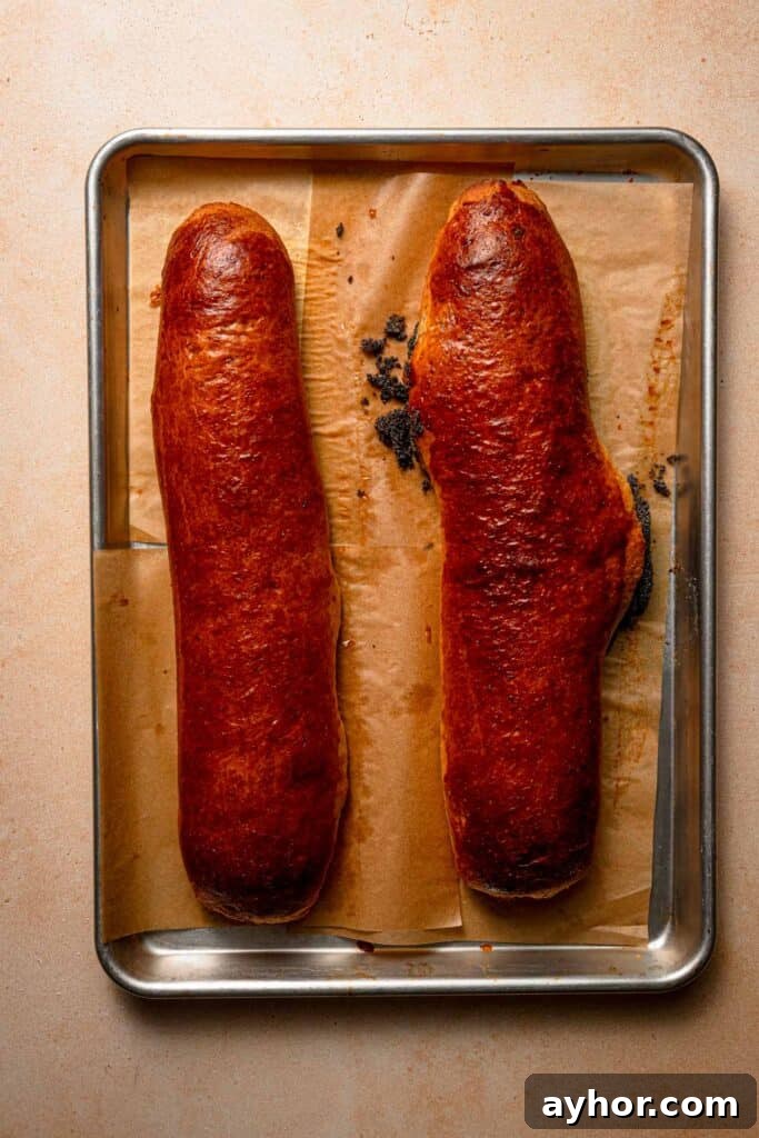 Two baked Hungarian beigli.