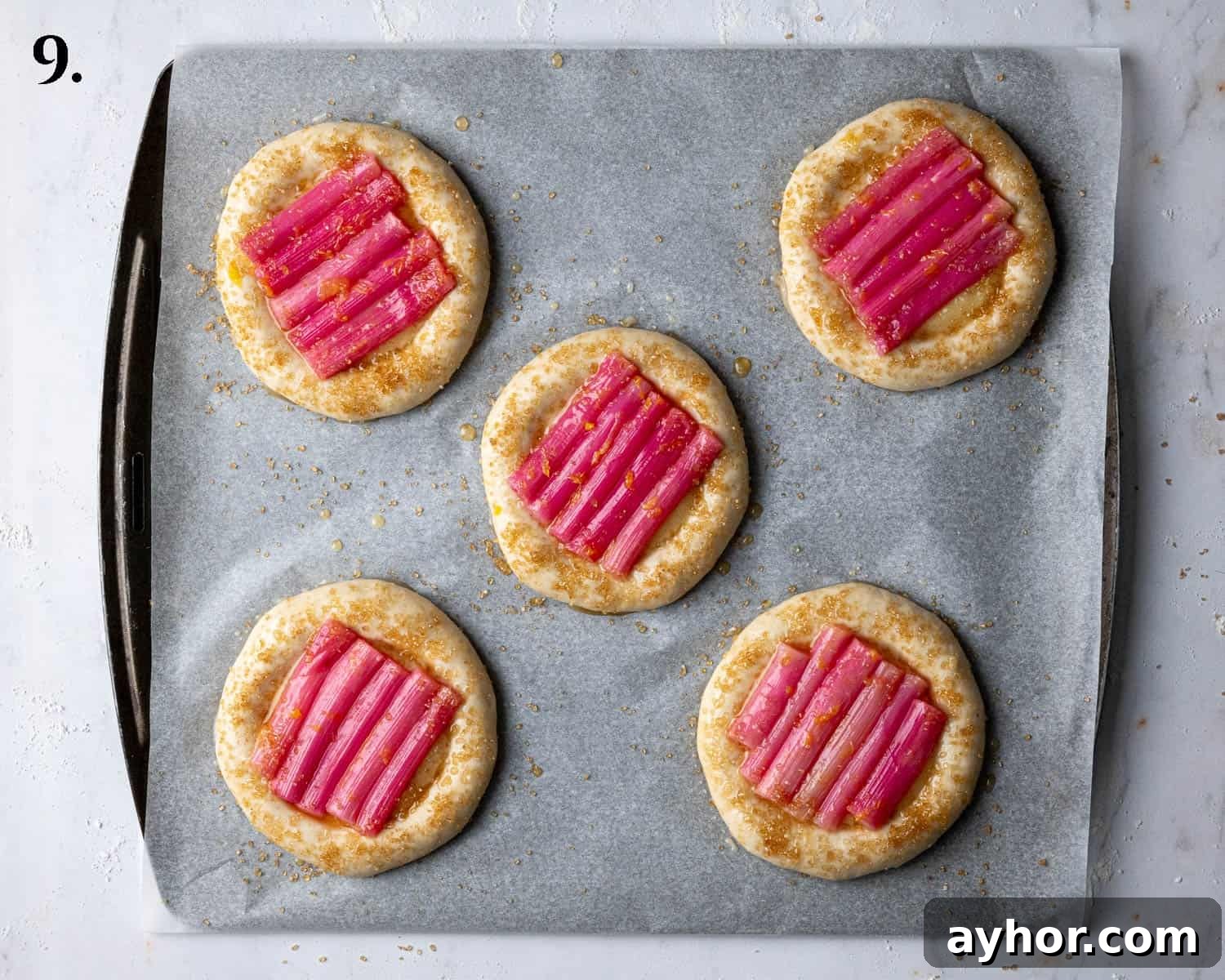 Vegan Rhubarb Frangipane Buns Recipe: Flaky Pastries with Almond Filling 13 Step 9, the buns before baking.