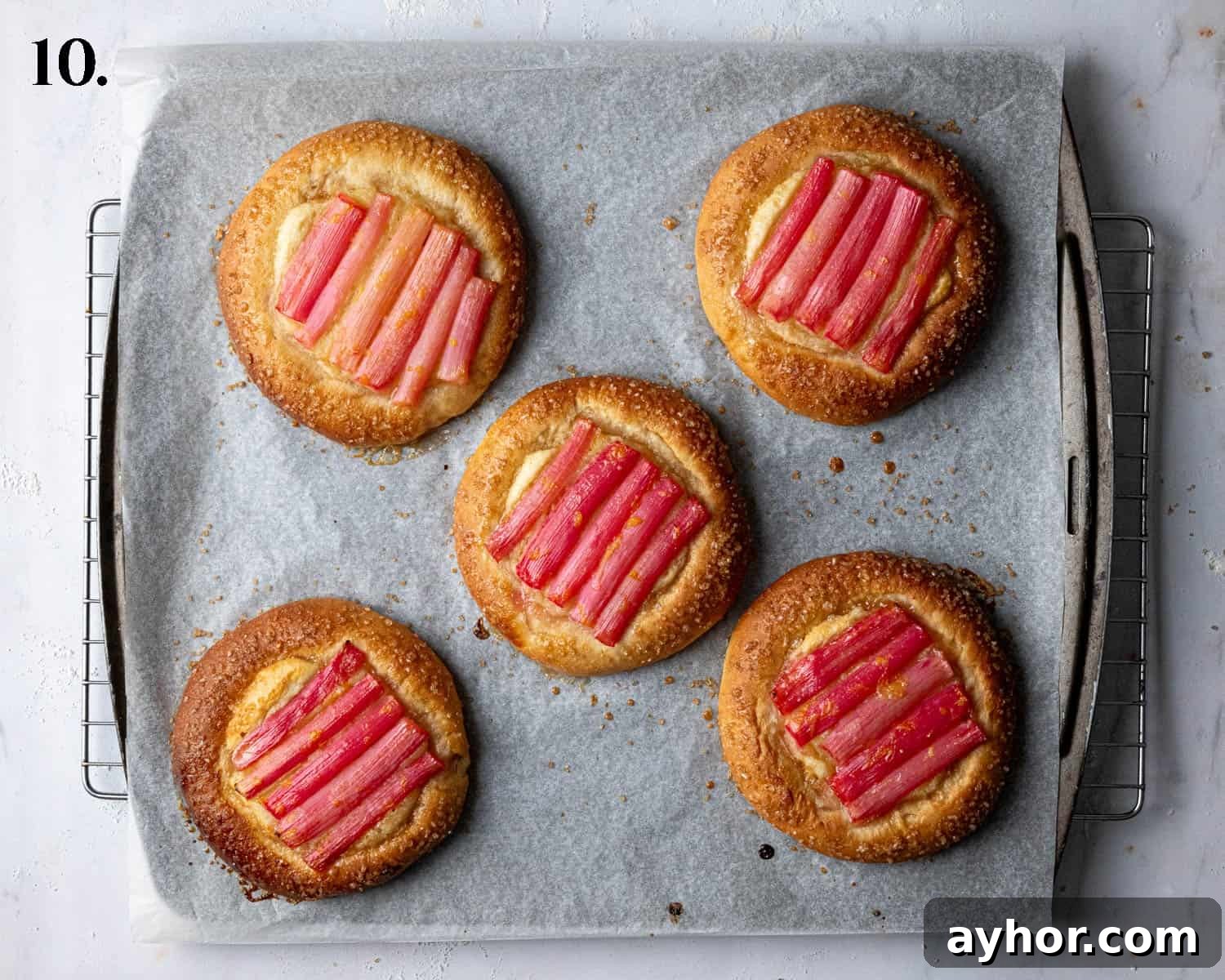 Vegan Rhubarb Frangipane Buns Recipe: Flaky Pastries with Almond Filling 14 Step 10, the baked buns.