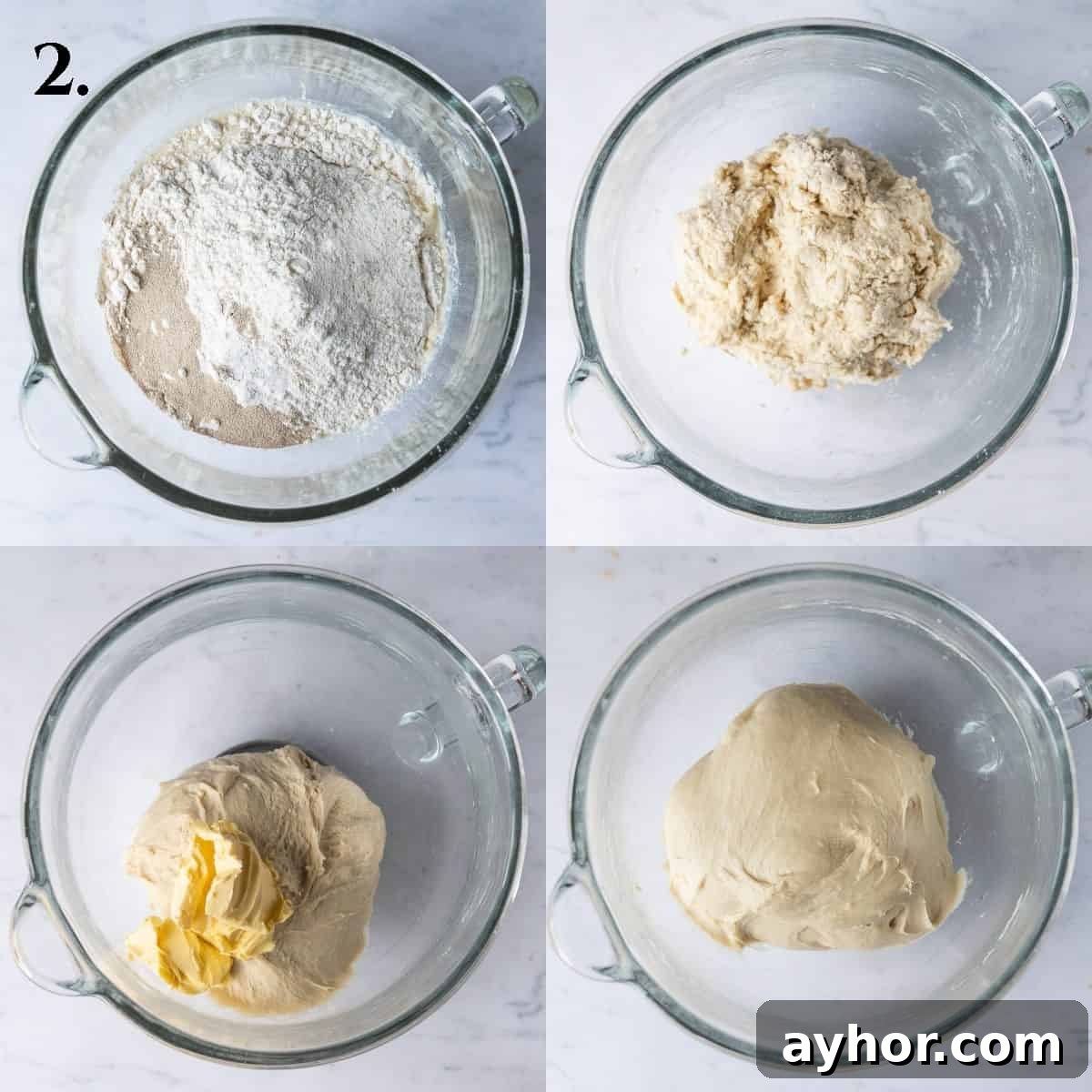 Vegan Rhubarb Frangipane Buns Recipe: Flaky Pastries with Almond Filling 6 Step 2, a four image collage of making the dough.