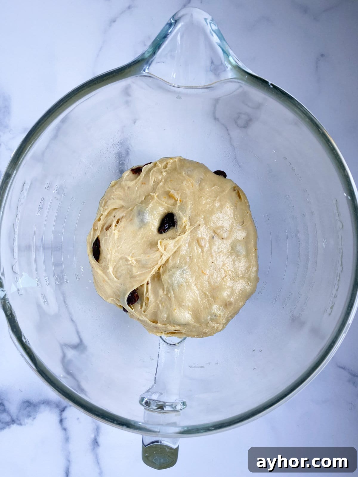 Classic Italian Panettone Recipe: Authentic Holiday Sweet Bread 13 Process for making panettone: adding raisins to dough.