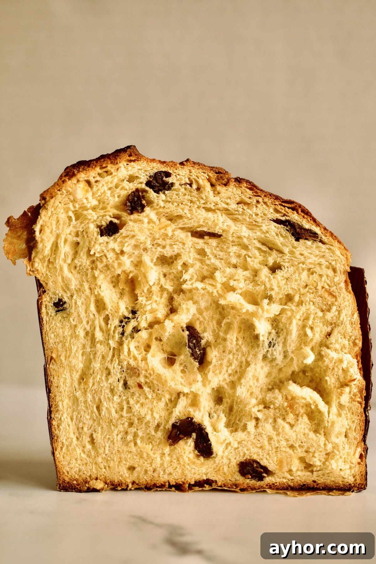 Classic Italian Panettone Recipe: Authentic Holiday Sweet Bread 20 close up of panettone cut in half
