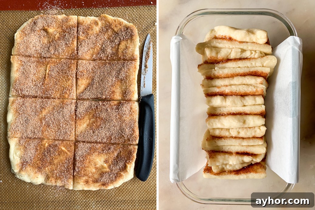 An easy, soft pull-apart mini loaf of bread with cinnamon sugar filling