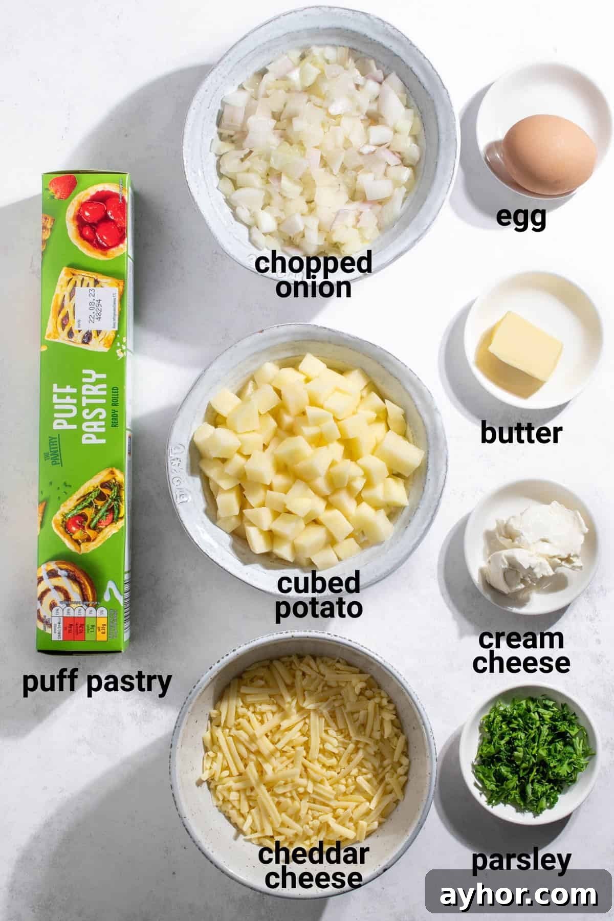 Cheese and onion pasties ingredients.
