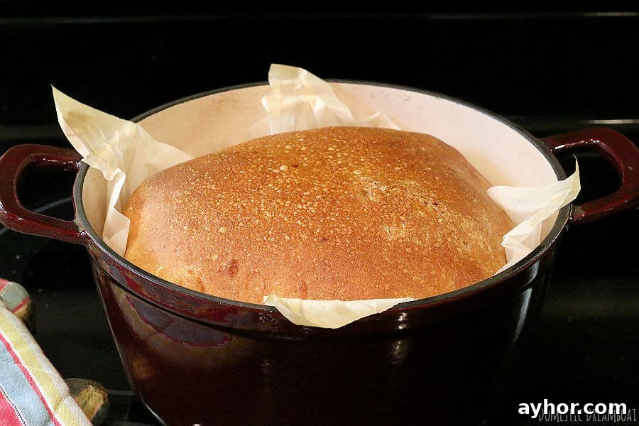 No-Knead Sourdough: Simple Rustic Loaf Recipe 5 Baked sourdough in pot